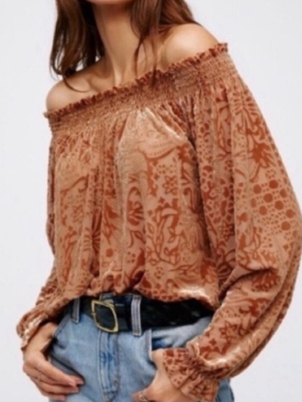 Free People velvet off shoulder blouse Medium